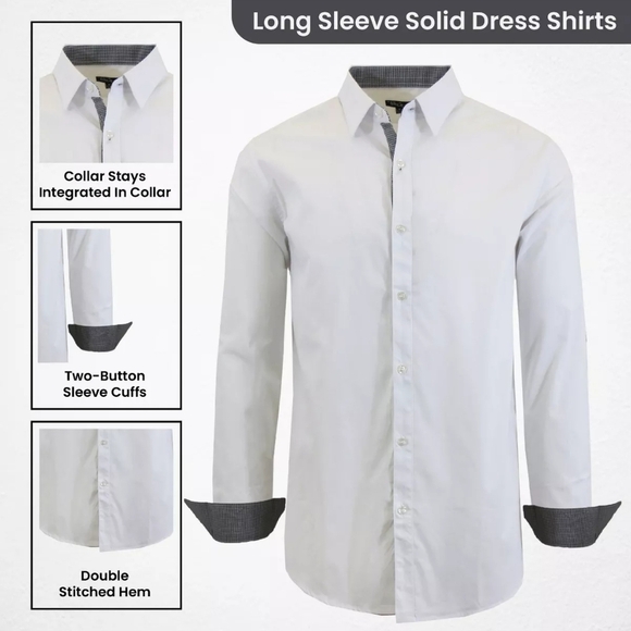 Galaxy by Harvic Mens Long Sleeve Solid Slim Fit Dress Shirts, 2 Pack XL - Picture 5 of 7